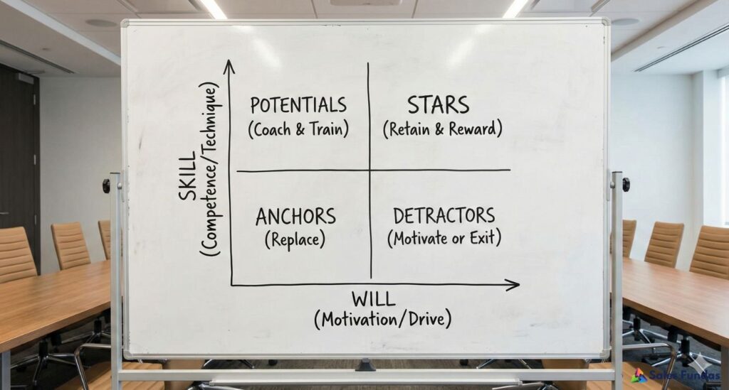 Skill vs Will matrix for diagnosing sales team performance and coaching needs