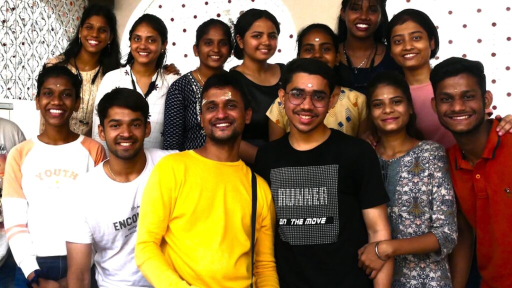 a group of people posing for a photo